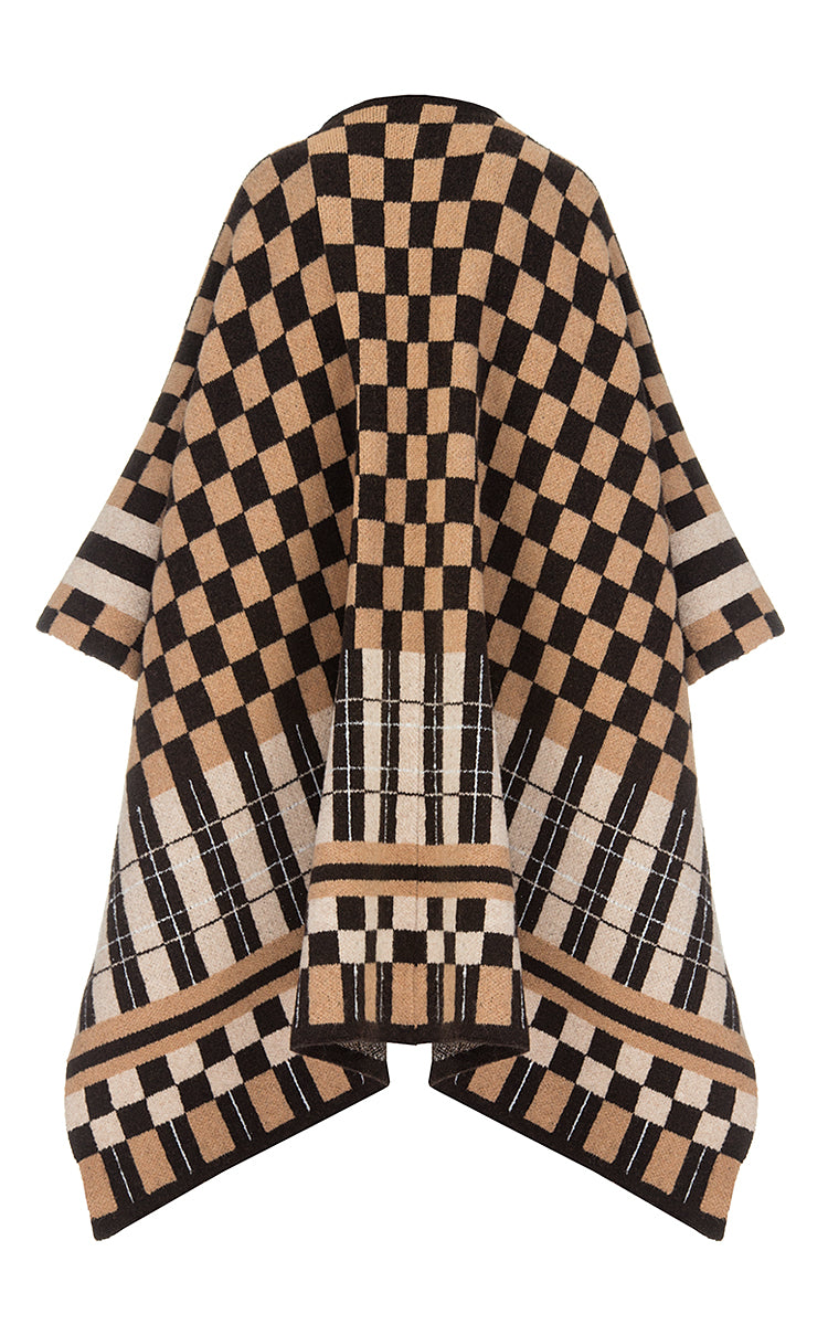 Brown Checked Poncho